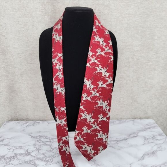 Vintage Red Tie with Horse Cowboy Western Pattern Equestrian Men's Necktie - Picture 2 of 10